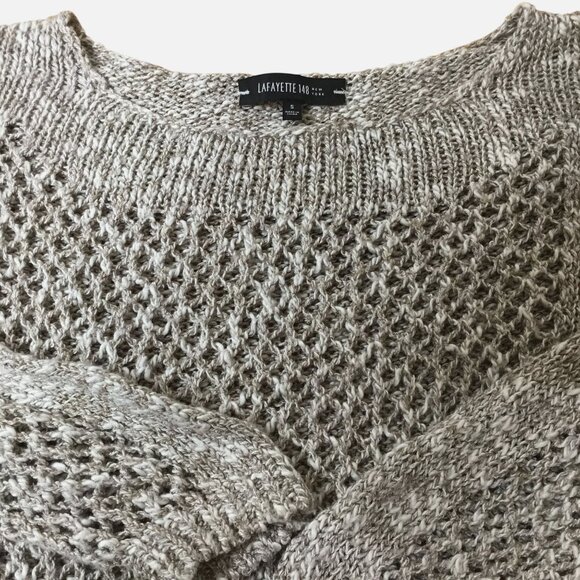 LAFAYETTE 148 Open Knit Linen Cotton Sweater S Taupe Gray Layering Lightweight - Picture 5 of 10